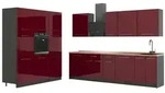 Vicco K&uuml;chenzeile Fame-Line, Bordeaux Hochglanz/Anthrazit, 460 cm, AP Eiche rot