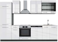 Vicco K&uuml;chenzeile Fame-Line, Wei&szlig; Hochglanz/Anthrazit, 300 cm, AP Marmor
