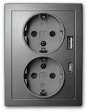 McPower FLAIR 2-fach Steckdose anthrazit 250V~/16A USB-A&C Unterputzschalter