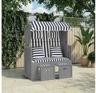 vidaXL Gartenliege vidaXL Strandkorb mit Kissen Poly Rattan und Massivholz Blau...