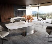 DELIFE Esstisch Edge, Boot 200-300x120 cm Keramik Onyx Pearl Wave Edelstahl