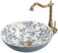 wohnwerk.idee Aufsatzwaschbecken Waschbecken rund Keramik Vintage Muster