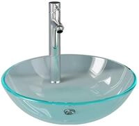 vidaXL Waschbecken Waschbecken mit Armatur und Ablaufgarnitur Hartglas