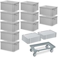 BRB-Lagertechnik Stapelbox 10 Euroboxen (600x400x320 mm) + 10 Scharnierdeckel +...
