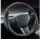 LuxusKollektion Lenkradbezug Lenkradabdeckung Leder Carbon Model3 ModelY Schwarz