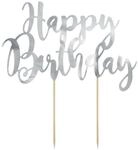 partydeco Tortenstecker, Cake Topper Happy Birthday 22.5cm, silber