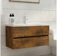 vidaXL Badm&ouml;bel-Set vidaXL Waschbeckenschrank R&auml;uchereiche 90x38,5x45 cm