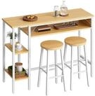 LuxusKollektion Bartisch Bartisch-Set 2 Personen 2 Hocker 3 Ablagen Wei&szlig; Natur