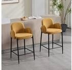 LuxusKollektion Barhocker Barhocker 2er Set Polster Chenille R&uuml;ckenlehne Gelb...