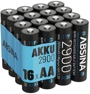 ABSINA Akku AA Mignon 2900 - 16x NiMH Wiederaufladbare Akkus mit min. 2650mAh...