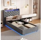 OKWISH Polsterbett mit USB-Anschl&uuml;sse, Hollandvelours& Kopfteil-Ablage