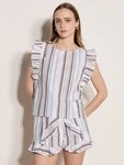 Apricot Spitzentop Top mit schimmernden Streifen und R&uuml;schen
