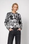 Rundhalspullover MONARI "Pullover Buchstabenjacquard", Damen, Gr. 34, schwarz-wei&szlig;