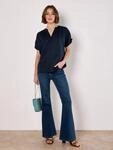 Apricot T-Shirt Top mit V-Ausschnitt mit gerafften &Auml;rmeln