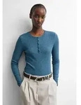 comma Langarmshirt T-Shirt Geripptes Henley-Shirt im Slim Fit blau 32