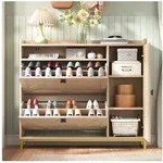 OKWISH Schuhschrank 110x100x24 cm mit Klappdeckeln und Seitenschrank (Packung,...