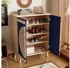 OKWISH Schuhschrank 76x98,5x37 cm mit geschlossenen T&uuml;ren und geometrischem...