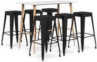 vidaXL Sitzgruppe 120 x 60 x 105 cm 7-tlg Bar-Set Wei&szlig; und Schwarz