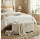 HOMCOM Sitzbank Polsterbank mit Holzrahmen, Doppelscharniere, Beige (Sitztruhe,