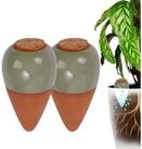 relaxdays Bew&auml;sserungskugel Tonkegel mit Deckel Set 350 ml, Salbei, 2er-Pack