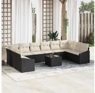 vidaXL Gartenlounge-Set Gartensofa-set mit Speicher Braun und Creme Poly-Rattan,