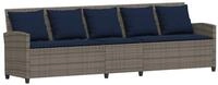 vidaXL Gartenlounge-Set Gartensofa 5-Sitzer mit Kissen Grau Poly Rattan, (5-tlg)