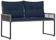 vidaXL Gartenbank Bank Outdoor mit Kissen Grau und Marine 118 x 55 x 82 cm...