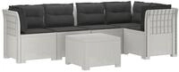 vidaXL Sofaelement 5-Sitzer Gartensofa mit Kissen Rattan-Look PP Wei&szlig;
