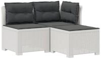 vidaXL Sofaelement 3-Sitzer Garten Sofa mit Kissen Rattan-Look 3-Sitzer PP Wei&szlig;