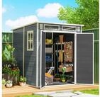 Outsunny Ger&auml;tehaus Ger&auml;teschuppen aus Kunststoff mit Holzoptik, Doppelt&uuml;r,...