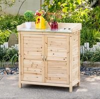 OKWISH Ger&auml;tehaus 83x40x92 cm Pflanztisch Holz Natur mit Unterschrank & 2...