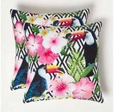 Homescapes Dekokissen Gartenkissen Tukan mit Blumen &ndash; 2er-Set Outdoor Kissen...