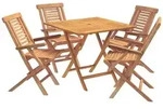 vidaXL Gartenlounge-Set 5-teiliges klappbares Garten-Bistro-Set Natur Massivholz