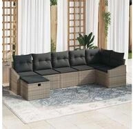 vidaXL Gartensofa, Sofa Set mit Kissen mit Speicher 7 pcs Grau Poly-Rattan