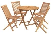 vidaXL Gartenlounge-Set 5-teiliges klappbares Garten-Bistro-Set Natur Massivholz