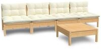 vidaXL Loungeset vidaXL 5-tlg. Garten-Lounge-Set mit Creme Kissen Kiefernholz