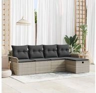 vidaXL Gartensofa, Gartensofa-set mit Kissen 5 pcs Hellgrau Poly-Rattan