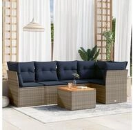 vidaXL Loungeset vidaXL 6-tlg. Garten-Sofagarnitur mit Kissen Grau Poly Rattan