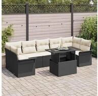 vidaXL Gartensofa, Garten-Sofa-Set mit Kissen 8 pcs Schwarz Poly Rattan