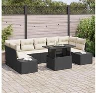 vidaXL Gartensofa, Sofa Set mit Kissen 8 pcs Schwarz und Creme Poly-Rattan