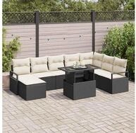 vidaXL Gartensofa, Garten-Sofa-Set mit Kissen 9 pcs Schwarz und Creme