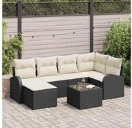vidaXL Gartensofa, Gartensofa-set 7 pcs Schwarz Poly-Rattan