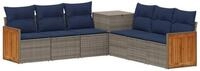 vidaXL Gartensofa Sofa Set 7 stk. Grau und Marineblau Polyrattan und Stahl, 7...