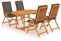 vidaXL Loungeset vidaXL 5-tlg. Garten-Essgruppe mit Grauen Kissen Massivholz...