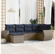 vidaXL Gartensofa, 6-teiliges Gartensofa-Set mit Kissen, grau, Polyrattan