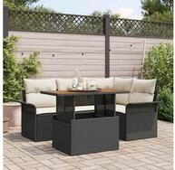 vidaXL Gartenlounge-Set vidaXL Garten-Sofa-Set 5 stk. Schwarz und Creme