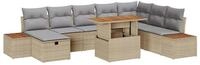 vidaXL Gartensofa, Garten-Sofa-Set mit Kissen mit Speicher 9 pcs Beige Poly...