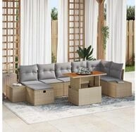 vidaXL Gartensofa, Garten-Sofa-Set mit Kissen mit Speicher 8 pcs Beige Poly...