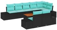 vidaXL Gartenlounge-Set Garten-Sofa-Set 9 stk. Schwarz und T&uuml;rkis, (9-tlg)