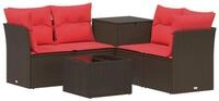 vidaXL Gartensofa Sofa Set 6 stk. Braun und Rot Polyrattan und Stahl, 6 Teile